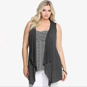 Torrid Gray Soft Split Back Tunic Knit Drape Vest Sweater Top